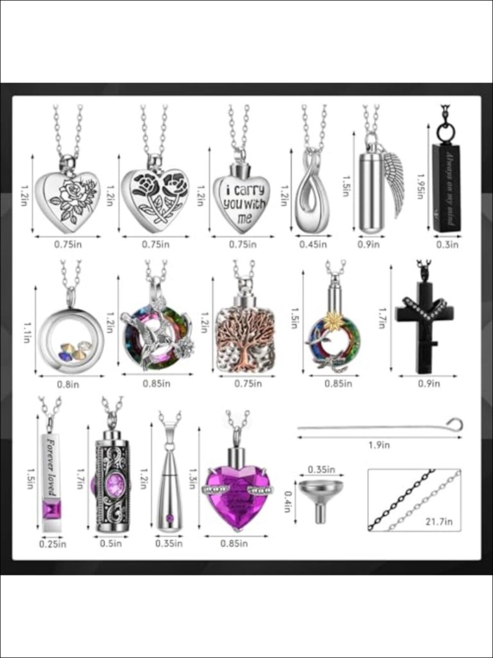 15 Pcs Stainless Steel Urn Necklace for Ashes Women Cremation Jewelry - Picture 2 of 6
